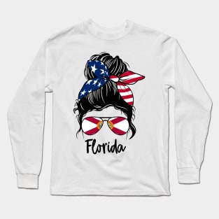 Florida girl Messy bun , American Girl , Florida Flag Long Sleeve T-Shirt